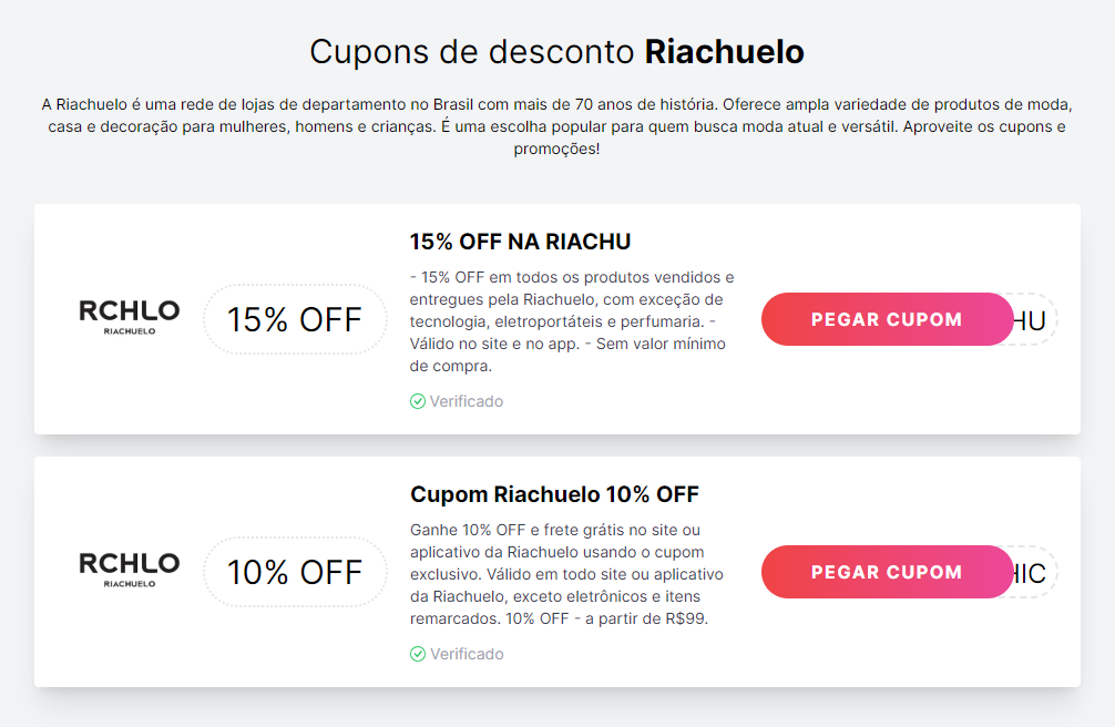 cupons de desconto Riachuelo