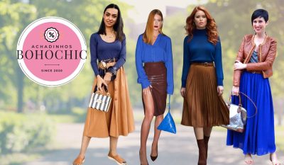 Azul com marrom: cores da nova estação Look azul com marrom - Achadinhos Bohochic