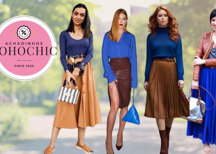 Azul com marrom: cores da nova estação Look azul com marrom - Achadinhos Bohochic