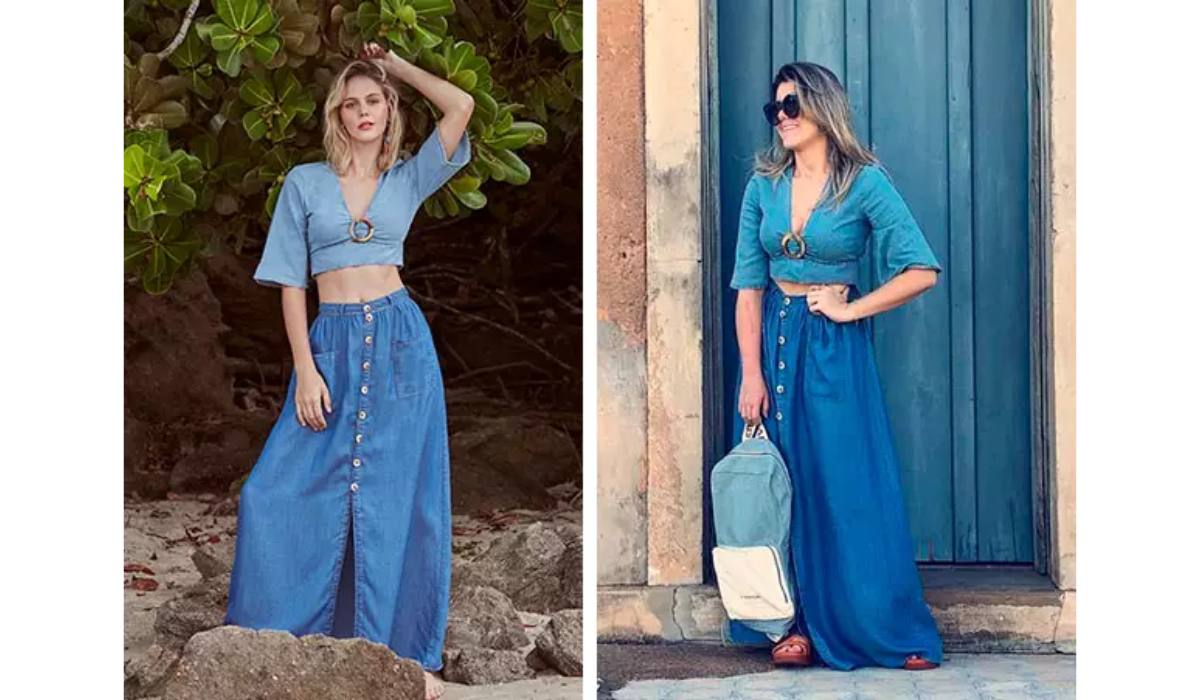 Saia longa jeans - Achadinhos Bohochic