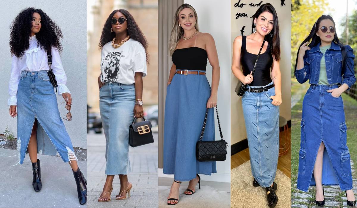 Saia longa jeans - Achadinhos Bohochic