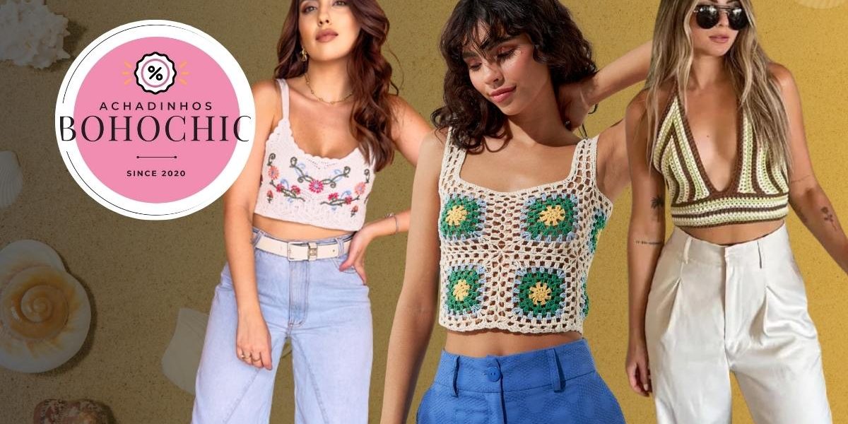 top cropped de crochê - Achadinhos Bohochic