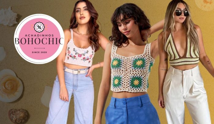 top cropped de crochê - Achadinhos Bohochic