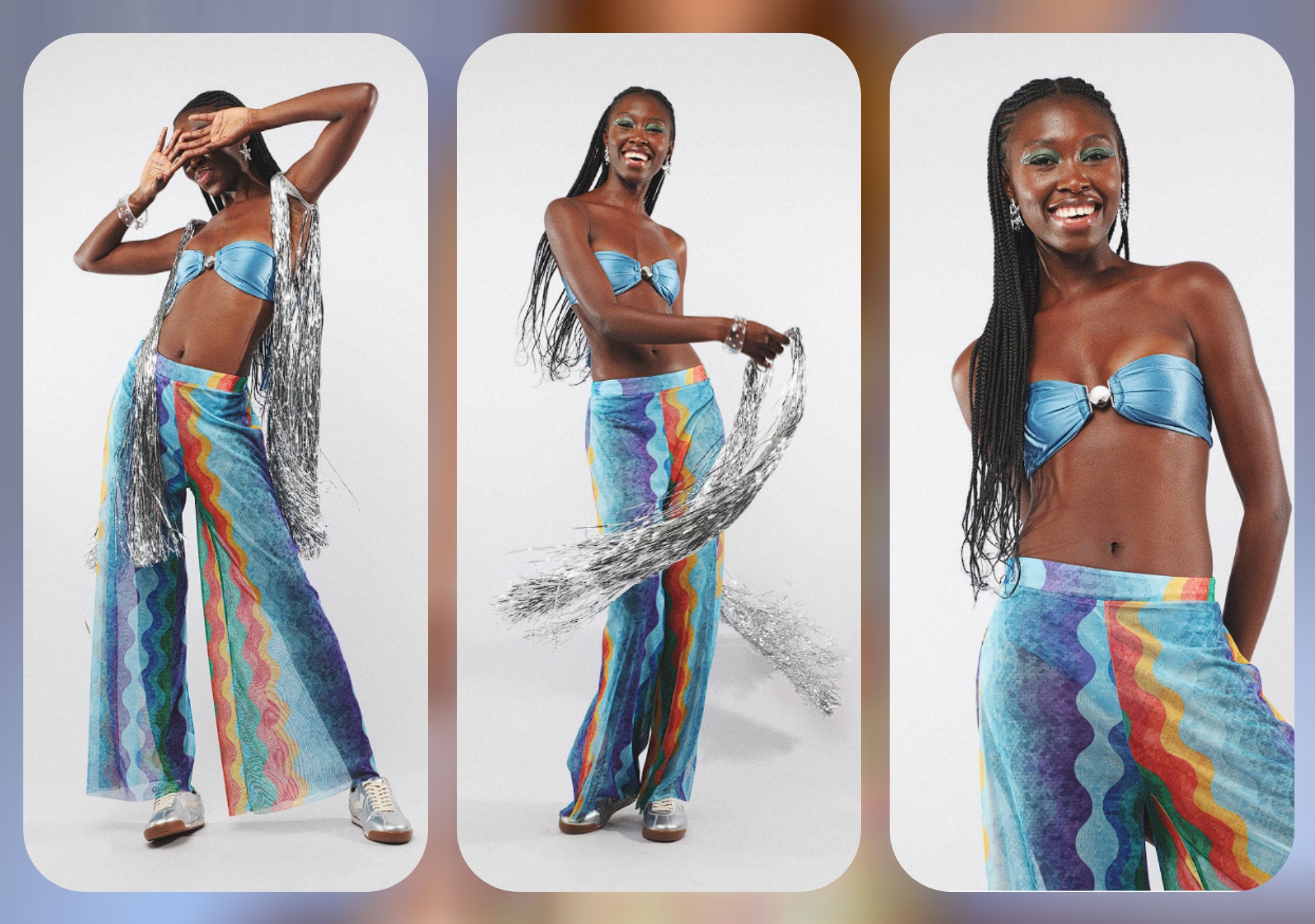 Calça feminina pantalona ondulada colorida - multicor - Riachuelo - Achadinhos Bohochic