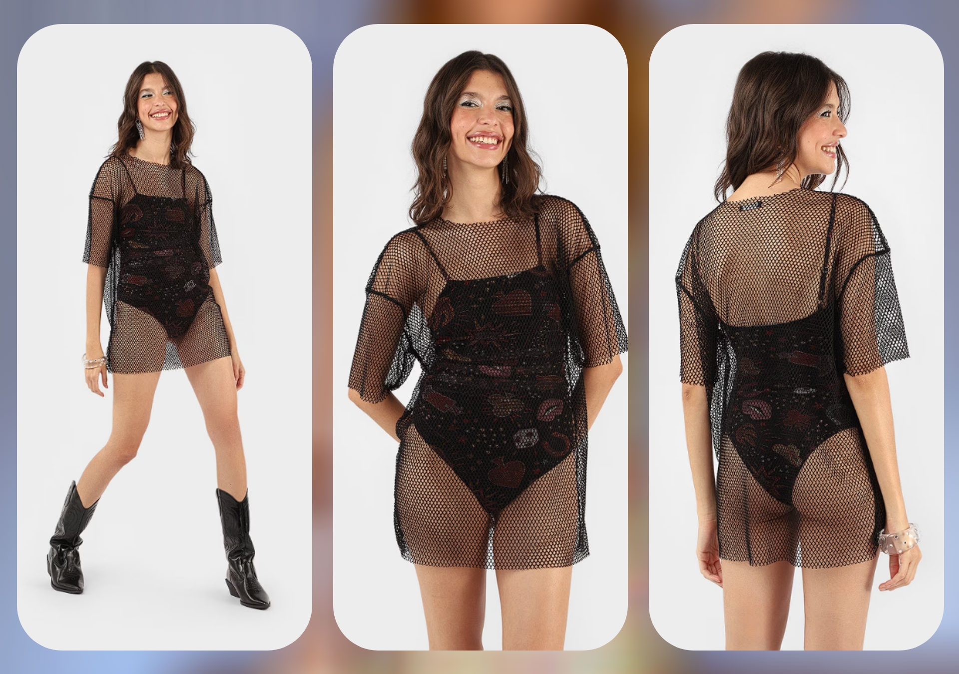 Camiseta feminina ampla telada - Preto- Riachuelo - Achadinhos Bohochic