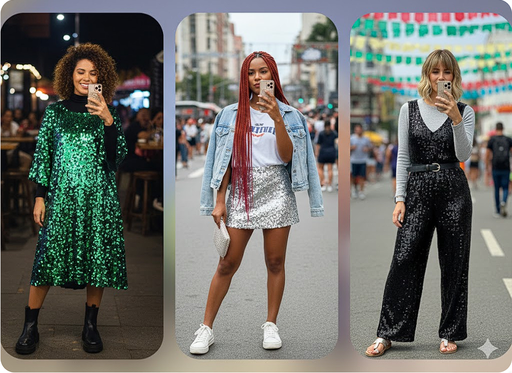 Looks com paetê- Achadinho Bohochic