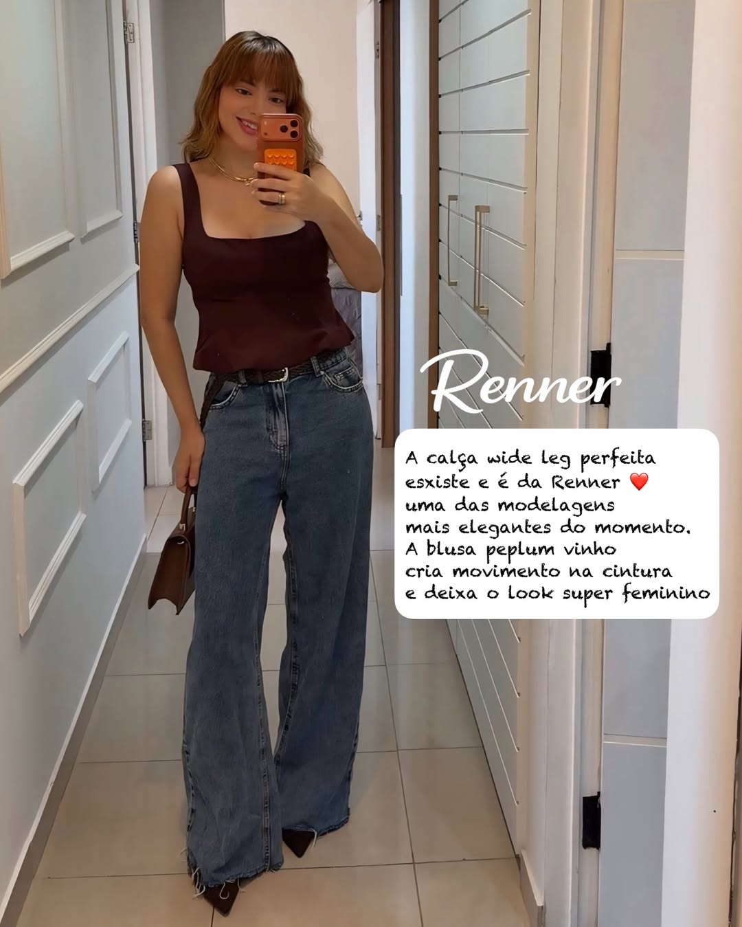 Blazer bege com jeans wide leg Renner