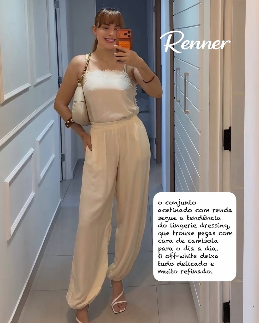 Conjunto acetinado off-white Renner